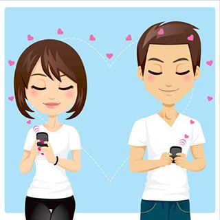 cute man and woman texting