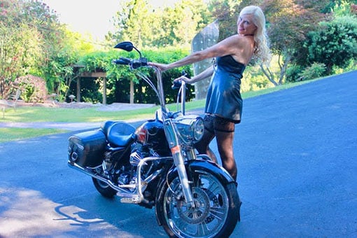 Susan with a motorbike